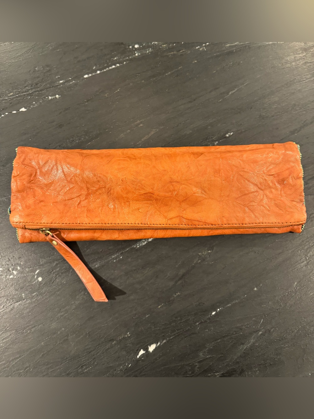 Soft Crinkle-Leather Foldover Clutch